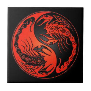 Röda och svart Yin Yang Scorpions Kakelplatta