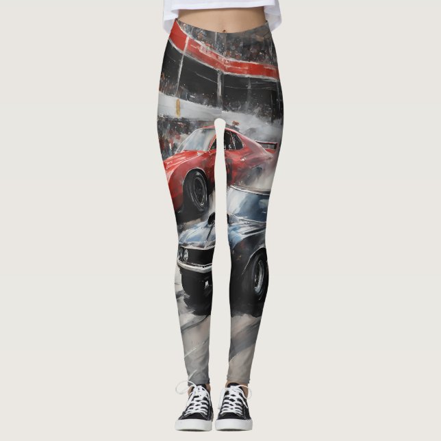 Röda och svarta bilar leggings (Framsida)