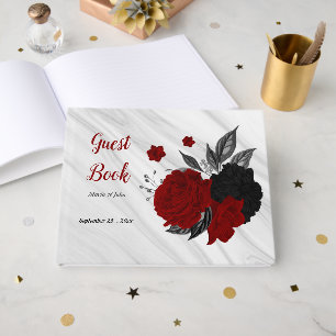 Röda och svarta blommor grått botaniska marmor gästböcker