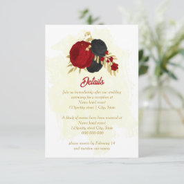 Röda och svarta blommor guld botaniska bröllop tilläggskort