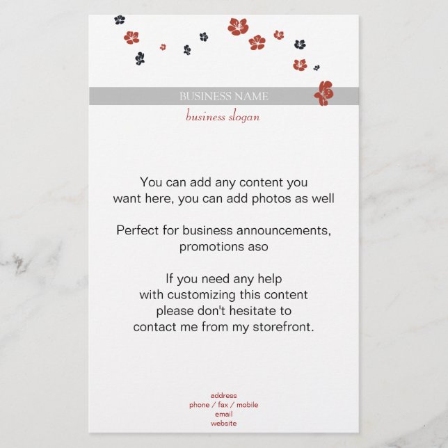 Röda och svarta blommor på vit Elegant Flygblad (Framsidan)