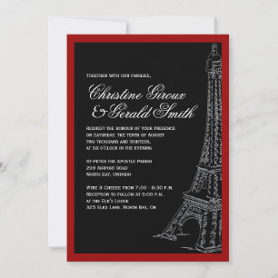 Röda och svarta bröllopsinbjudningar på Eiffel Tor Inbjudningar