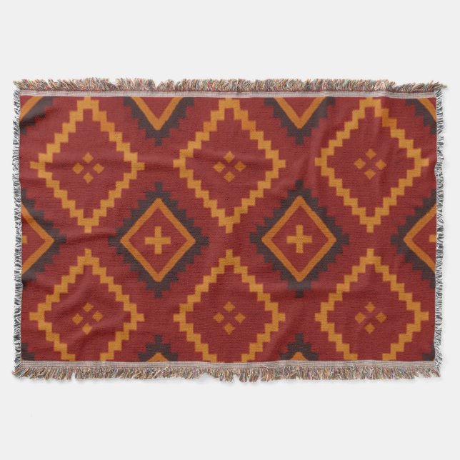 Röda och svarta geometriska motiv - mörka vrister filt (Framsidan)