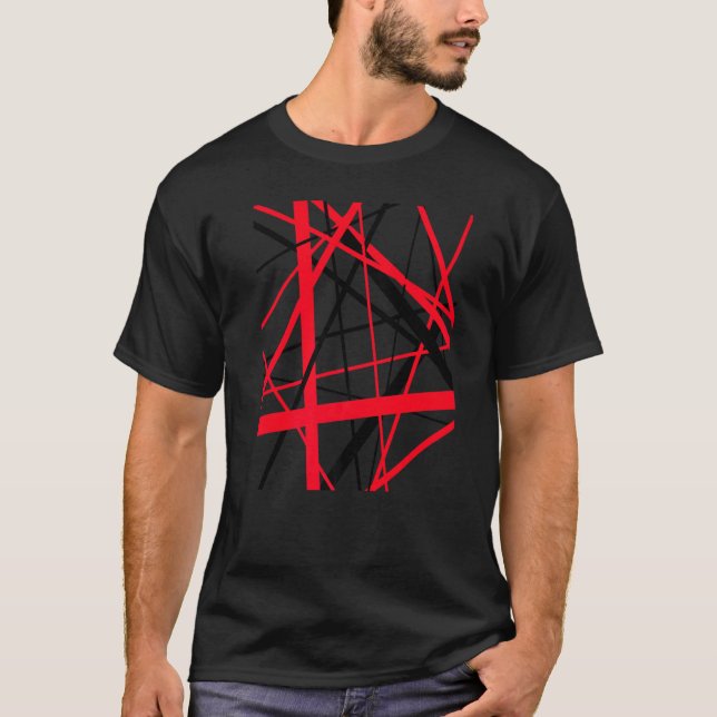 Röda och svarta geometriska remsor utklippta Mönst T Shirt (Framsida)