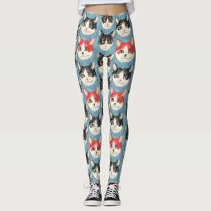 Röda och Svarta katter Mönster Leggings
