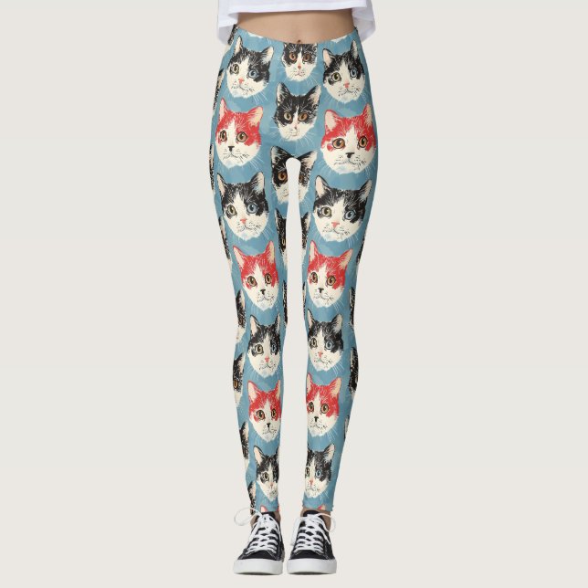 Röda och Svarta katter Mönster Leggings (Framsida)