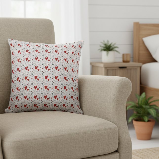 Röda och svarta klotterhjärtan Kärlek  Kudde (cute red and black hearts doodles accent pillow for her valentines theme bedroom decor)