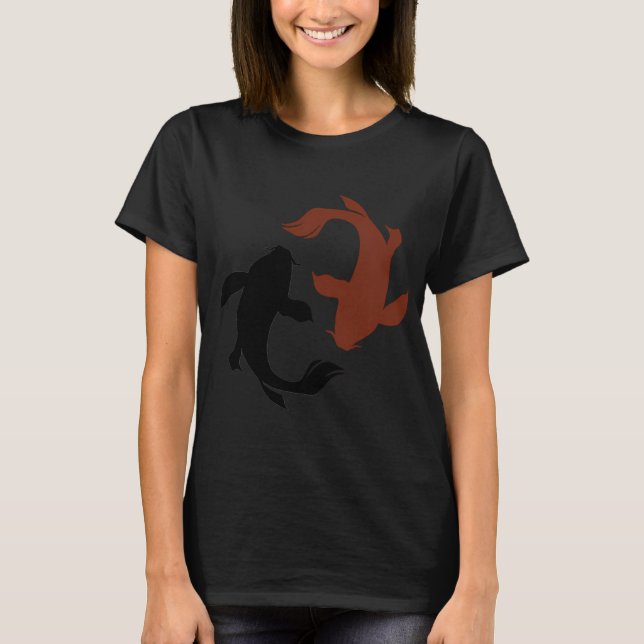 Röda och svarta koi-fiskar t shirt (Framsida)
