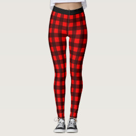 Röda och svarta kontrollen Buffalo Plaid Leggings