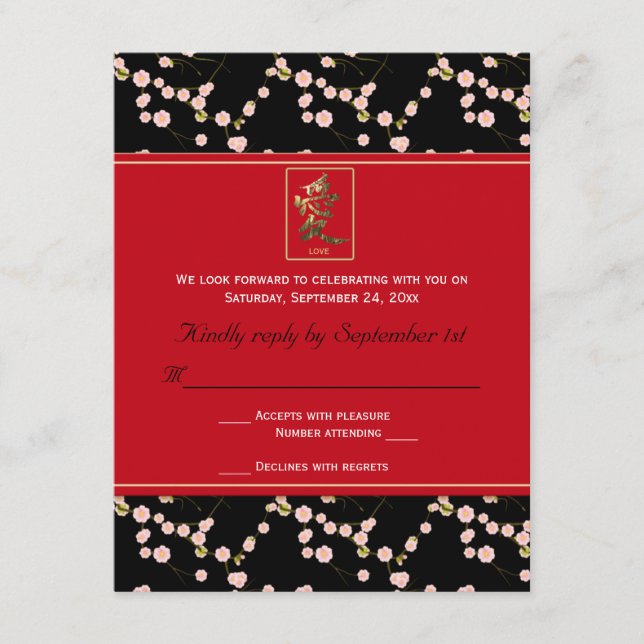 Röda och svarta körsbärsblommor RSVP-kort OSA Kort (Framsida)