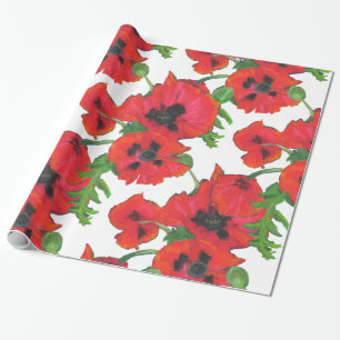 Röda och svarta orientaliska poppies Mönster på vi Presentpapper