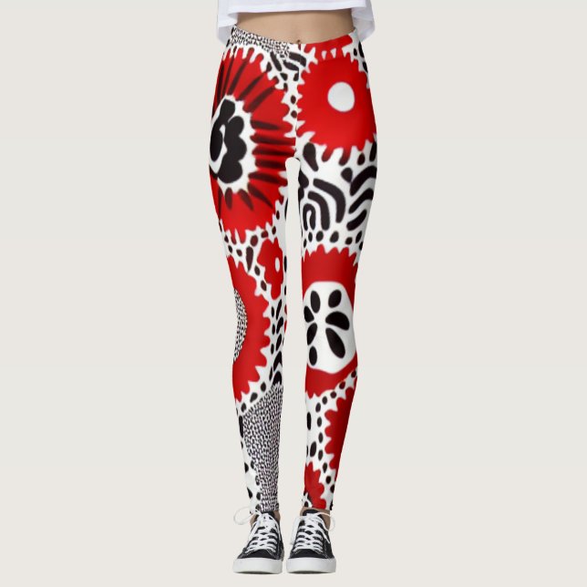 Röda och svarta prickar leggings (Framsida)
