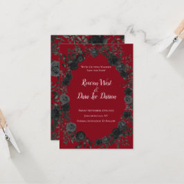 Röda och svarta Ro gotiic Bröllop spara datum Inbjudningar