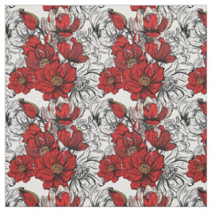 Röda och svarta rosor Mönster Blomkontur Tyg