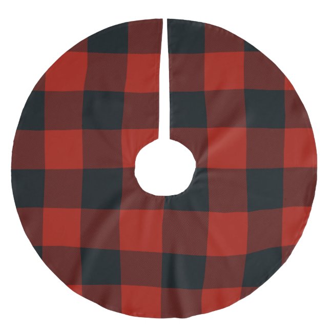Röda och svarta rutiga Buffalo Plaid-rutor Julgransmatta Borstad Polyester (Framsidan)