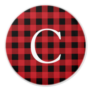 Röda och svarta rutiga rutor rustik byrå knopp