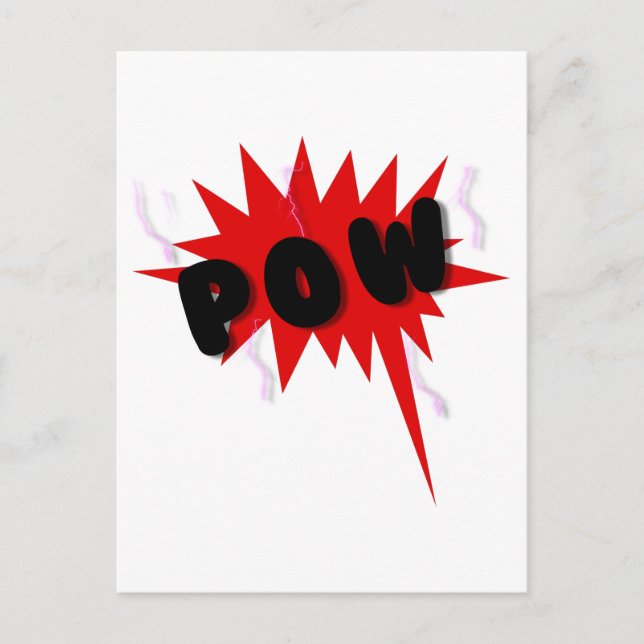 Röda och svarta serietext och burst design POW Vykort (Framsida)