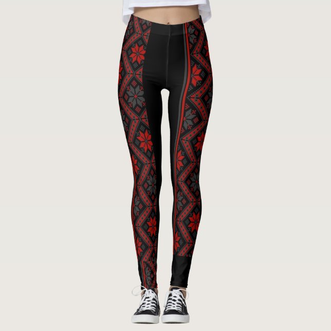 Röda och svarta skönhetsbilder leggings (Framsida)