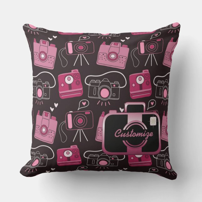 Röda och svarta slutaren Kryp Retro-kameror Pillow Utomhuskudde (Framsida)