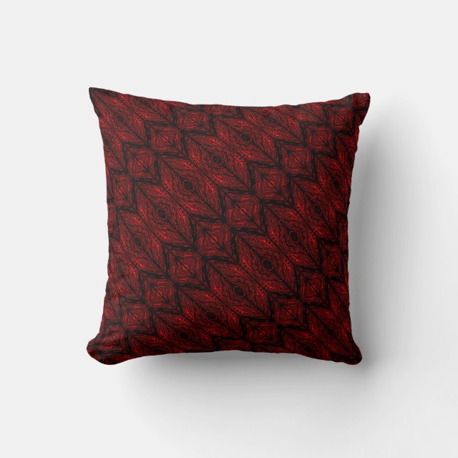 Röda och svarta spår, former, rand och zigzag? kudde (Framsida)