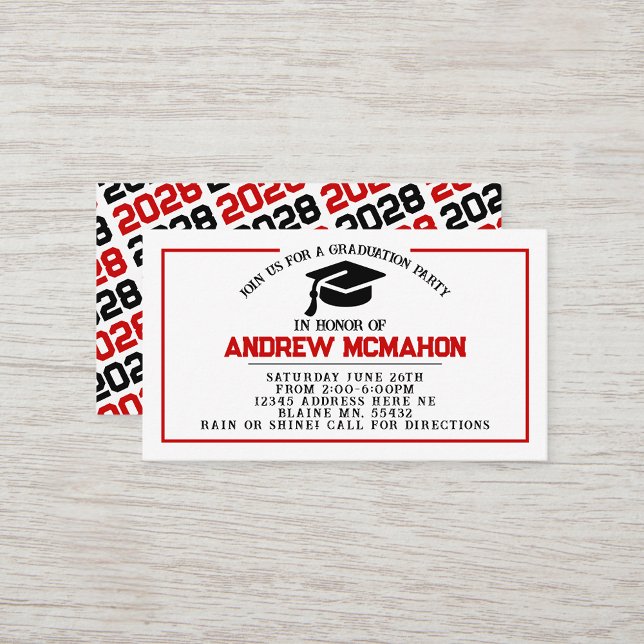 Röda och svarta Studenten Inbjudan-meddelande info Visitkort (Red and Black Mini Invitation for Friends or Open House Insert for Announcements)