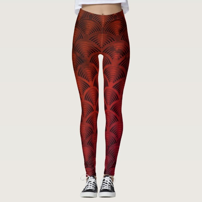 Röda och svarta vågmönster leggings (Framsida)