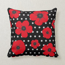 Röda och svarta vallmo och polka Dot Mönster Kudde