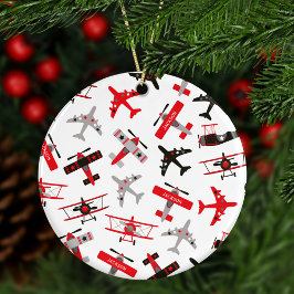 Röda och svarta WWII-militärflygplanet jul Julgransprydnad Keramik