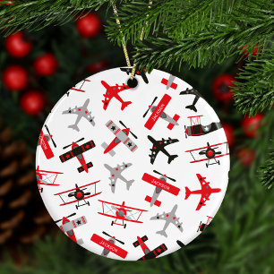 Röda och svarta WWII-militärflygplanet Jul Julgransprydnad Keramik