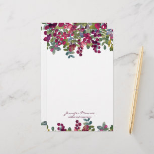 Röda och vinröda blomstermotiv med akvarell-person brevpapper