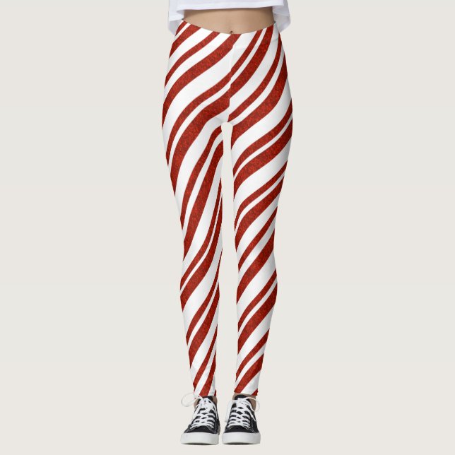 Röda och vita baljväxter i Candy cane Leggings (Framsida)