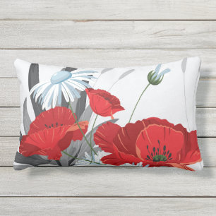 Röda och vita blommor, Daisy och poppies Lumbarkudde