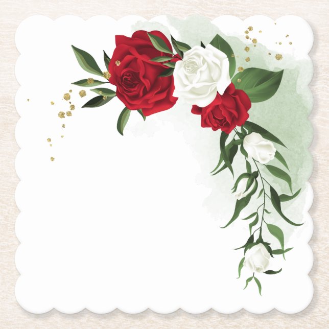 Röda och vita blommor grönska  underlägg papper (Framsida)