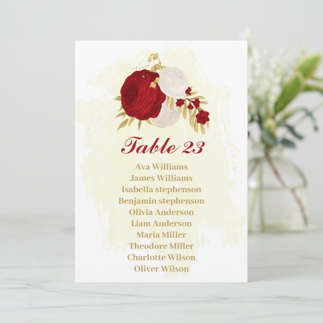 Röda och vita blommor guld-platskort inbjudningar (Stående Fram)