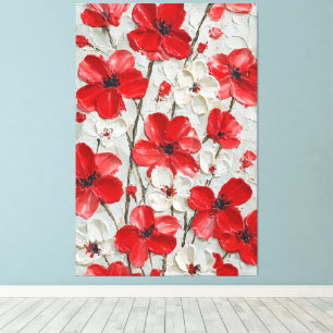 Röda och vita blommor Impasto Väggkonst Canvastryck