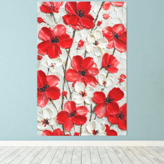 Röda och vita blommor Impasto Väggkonst Canvastryck