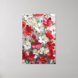 Röda och vita blommor med gröna stjälkar Impasto Canvastryck