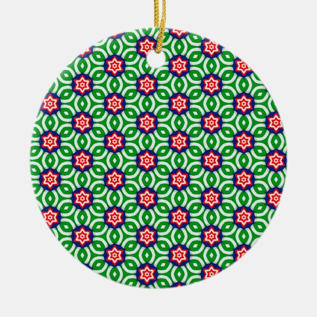 Röda och vita blommor med grönt Löv Mönster Julgransprydnad Keramik (Framsidan)
