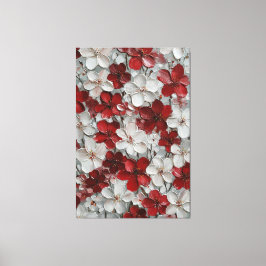 Röda och vita blommor på grå bakgrund Impasto Canvastryck