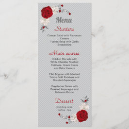 Röda och vita blommor silver löv bröllop meny