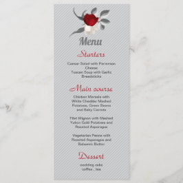 Röda och vita blommor silver löv bröllop meny