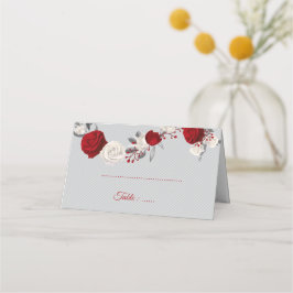 Röda och vita blommor silver löv grått placeringskort