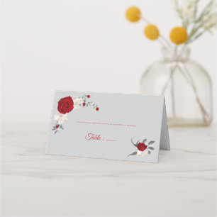 Röda och vita blommor silver löv grått placeringskort