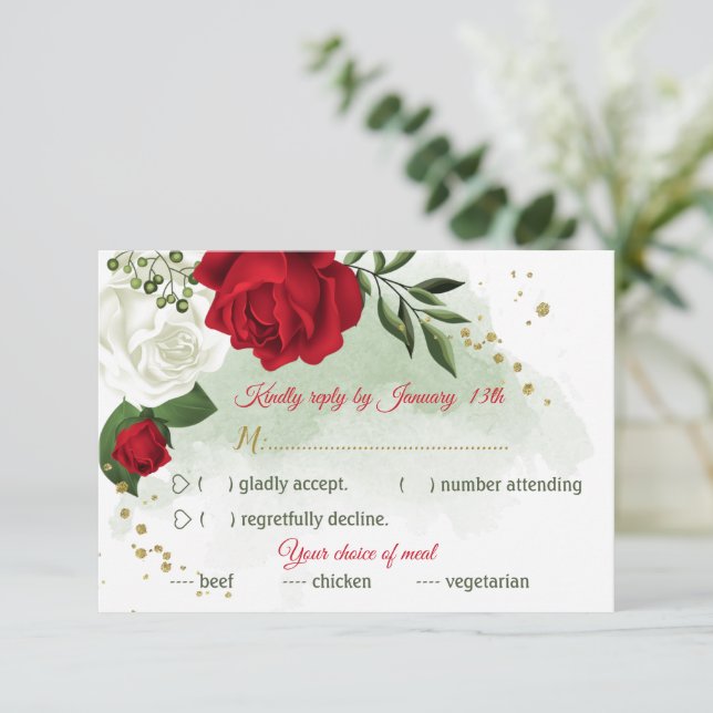 Röda och vita blommor val av grönt mjöl OSA kort (Stående Fram)