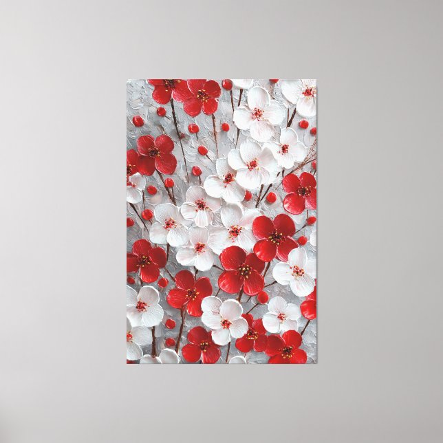 Röda och vita blomster Impasto Väggkonst Canvastryck (Framsida)