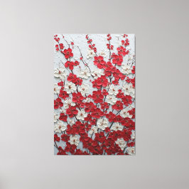 Röda och vita blomster Impasto Väggkonst Canvastryck