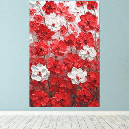 Röda och vita blomster Impasto Väggkonst Canvastryck