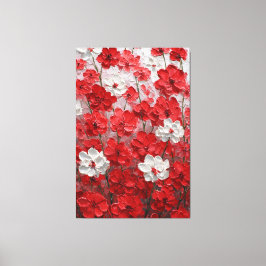 Röda och vita blomster Impasto Väggkonst Canvastryck