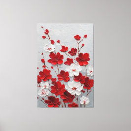 Röda och vita blomster Impasto Väggkonst Canvastryck