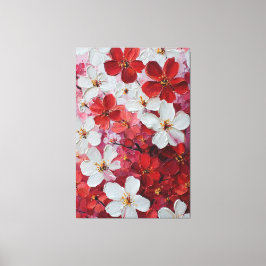 Röda och vita blomster Impasto Väggkonst Canvastryck